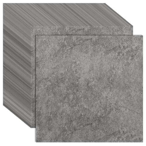 CYEER Lot de 40 Dalles PVC Adhésives Sol 30x30cm, Revêtement de Sol Vinyle Autocollant Effet Pierre Grise Moderne, Dalles de Sol Imperméables pour Cuisine et Salle de...