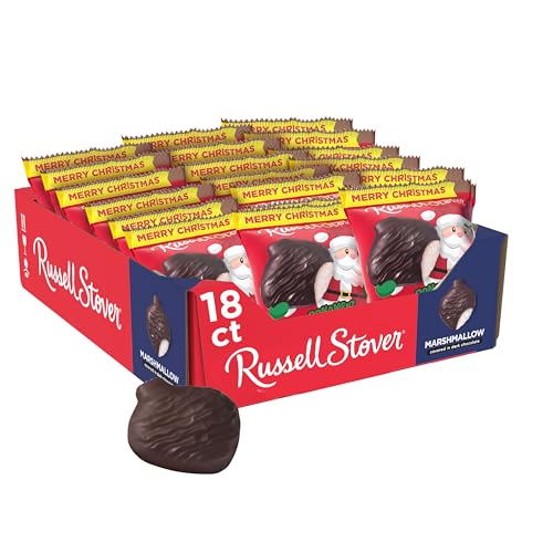 RUSSELL STOVER Christmas Dark Chocolate Marshmallow Ornament, 1.3 oz. (Pack of 18)