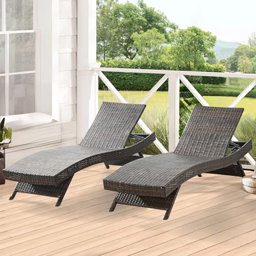 FAVSH 79'' Long Reclining Chaise Lounge Set (Set of 2), Outdoor PE Rattan Adjustable Recliner with 5-Level Backrest, Weatherproof Wicker Lounge Chair for Patio, Backyard, Beach & Poolside