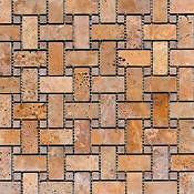 Noce Basketweave Random Sized Travertine Tumbled Mosaic in Brown