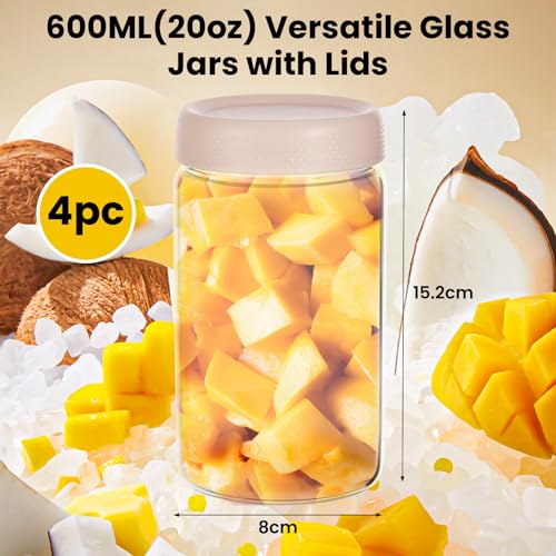 Zocipro 4Pcs 20oz Overnight Oats Jar, 600ml Borosilicate Glass Mason Jars with Lids, Wide Mouth Glass Jars for Overnight Oats, Salad, Fruit, Yogurt, Pudding, Chutney, Jam, Spice - Image 3