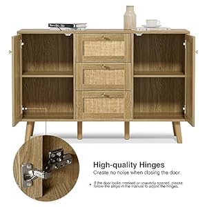 Giluta-Sideboard-Buffet-Cabinet-3-Drawers-Cabinet-with-2-Doors-Boho-Accent-Storage-Cabinet-Living-Room-Cupboard-Console-Table-with-Adjustable-Shelves-for-Kitchen - Urban Country Home Decor Giluta-Sideboard-Buffet-Cabinet-3-Drawers-Cabinet-with-2-Doors-Boho-Accent-Storage-Cabinet-Living-Room-Cupboard-Console-Table-with-Adjustable-Shelves-for-Kitchen