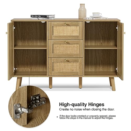 Giluta-Sideboard-Buffet-Cabinet-3-Drawers-Cabinet-with-2-Doors-Boho-Accent-Storage-Cabinet-Living-Room-Cupboard-Console-Table-with-Adjustable-Shelves-for-Kitchen - Urban Country Home Decor Giluta-Sideboard-Buffet-Cabinet-3-Drawers-Cabinet-with-2-Doors-Boho-Accent-Storage-Cabinet-Living-Room-Cupboard-Console-Table-with-Adjustable-Shelves-for-Kitchen
