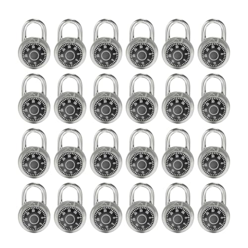 LanuBe Lock Standard Dial Combination Lock, 2 in. Wide, with Different Combinations, Black Turnplate, Pack of 24; Lock for School, Employee, Gym & Sports Locker, Case, Toolbox, Fence and so on