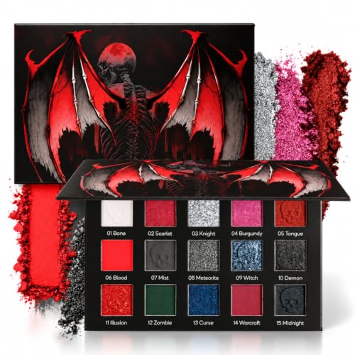Image of 15 Colour Red Black Eyeshadow Palette, Goth Makeup, Matte & Shimmer