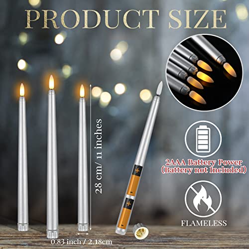 Image of Macarrie 24 Packs Flameless Taper Candles Battery Operated Fake 11 Inch Long Candlelight LED Flameless Candlesticks Flickering Tapered for Summer Fall Wedding(Silver)