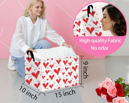 Image of Valentines Day Basket Large Foldable Heart Shaped Storage Box for Gifts Kids Empty Storage Bins Rectangular Toy Organizer Decor (Water Pattern Love)