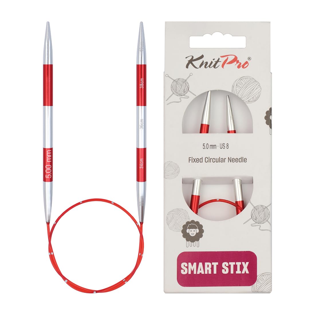 KnitPro Smartstix Fixed Circular Needles 16" (40cm) | 5.00mm