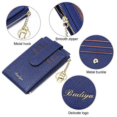 Image of Badiya Slim Women Wallet RFID Blocking Bifold Compact 9 Card Slots Holder Wallets Soft Leather with Zipper Coin Pocket 2 ID Window