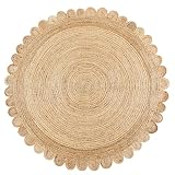4x4, 5x5, 6x6,feet Natural Jute Scallop Round Rug, Floor Scalloped Edge Rug Braided Boho Eco Large C