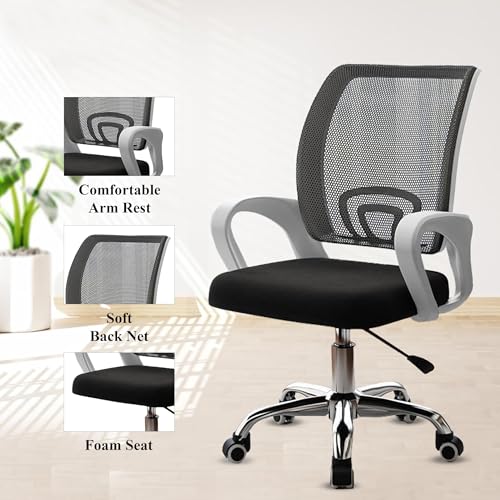 Image of NORMAN JR, Ergonomic Desk Chair Mesh Computer Chair with Lumbar Support Armrest Executive Rolling Swivel Adjustable Mid Back Chair - Dark Black & White Handle