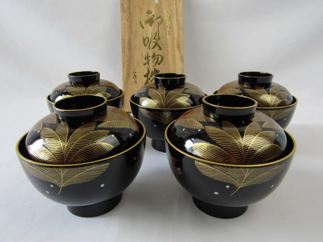 Amazon.co.jp: 会津塗 坂本乙造作 木質漆器 本漆仕上 吸物椀 5客組