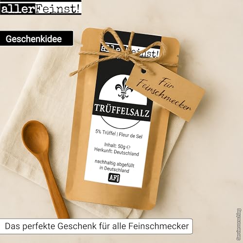 allerFeinst! - Premium Trüffelsalz mit 5% Trüffel | Gourmet Fleur de Sel Trüffelgewürz | Echter Sommertrüffel | Tuber aestivum, 1er Pack (1 x 50g)