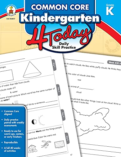 Carson Dellosa | Common Core Kindergarten 4 Today Workbook | 96pgs Carson Dellosa | Common Core Kindergarten 4 Today Workbook | 96pgs