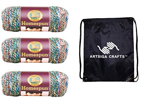 Lion Brand Knitting Yarn Homespun Painted Desert 3-Skein Factory Pack (Same Dye Lot) 790-407 Bundle with 1 Artsiga Crafts Project Bag