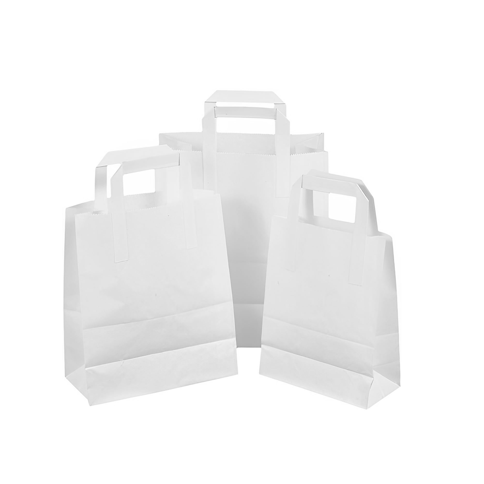 We Can Source It Ltd - White SOS Kraft Paper Bags with Tape Handles – Business Priority Medium-Size Food Carrier Bags - Packaging Bags for Boutiques, Takeaway, Catering Retail – Pack of 250