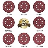 FORTRY 100 St Schleifpapier 125mm Klett Set: je 10x P40/P60/P120/P180/P320/P400, 20x P80/P240, Schleifscheiben 8 Löcher rund, Exzenterschleifer Schleifblätter Set für Holz, Metall, Farbe, Kunststoff
