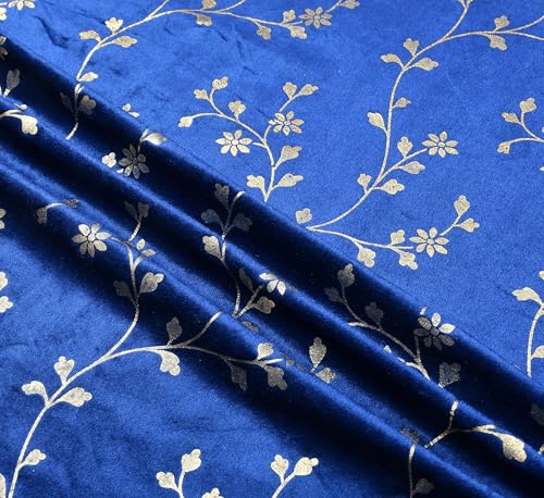 Image of Heavy Velvet Fabric Room Darkening Floral Design Curtains 11 Feet for Extra Long Door, Navy Blue, Pack of 2 Pieces