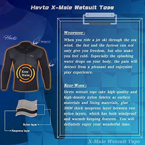 image for Hevto Wetsuits Tops X Men 3mm Neoprene Jacket Long Sleeve Surfing Swim