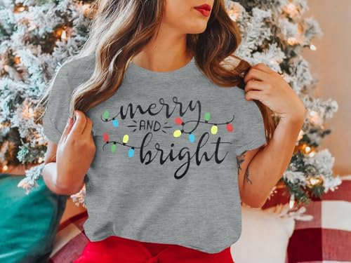 Merry and Bright Fairy Lights Christmas T-Shirt for Women - Image 2