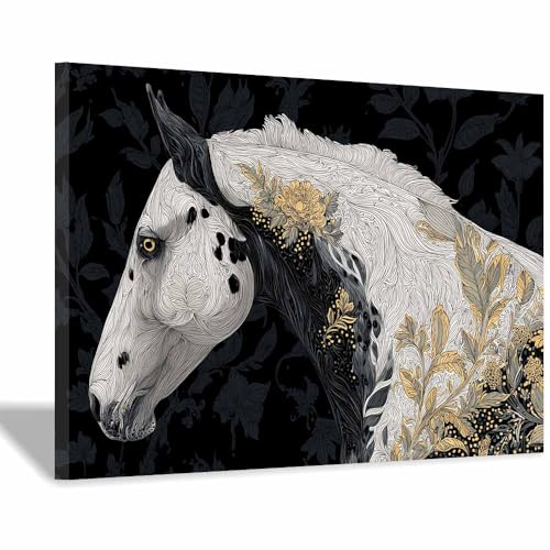 Toile cheval noir et blanc moderne pour déco murale de bureau et couloir