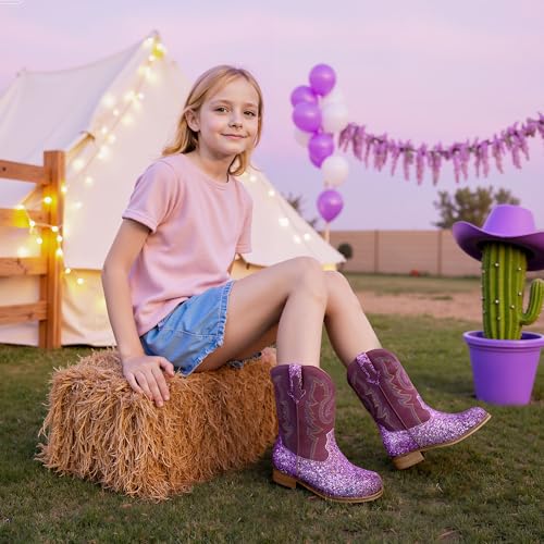 Image of Motasha Girls Cowgirl Boots Unisex-Child Mid Calf Glitter Toddler Cowboy Boot Little Big Kids Western Riding Shoes