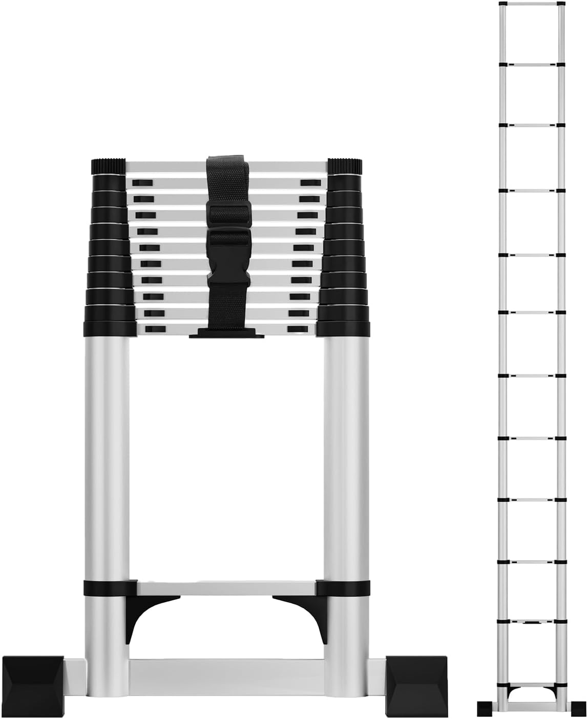 15.5 FT Telescoping Ladder - Aluminum Telescopic Straight Ladder - 330lb Capacity, Locking Mechanism & Extra Wide Pedals, Extension ladders for Home Decor, RV or Outdoor Work (15.5FT-Aluminum)