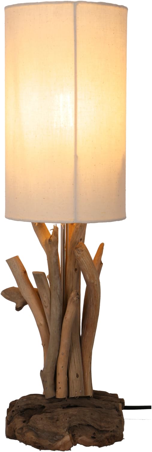 GURU SHOP Tischleuchte/Tischlampe, in Bali Handgemachtes Unikat aus Naturmaterial, Treibholz, Baumwolle - Modell Libra, 53x15x15 cm