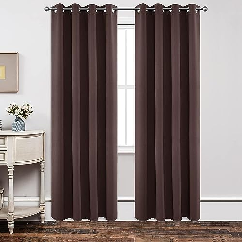 Image of Joydeco Blackout Curtains 84 inches Long 2 Panels Set, Thermal Insulated Long Curtains & Drapes 2 Burg, Room Darkening Grommet Drapes for Bedroom Living Room Windows (W42 x L84 Inch, Chocolate)