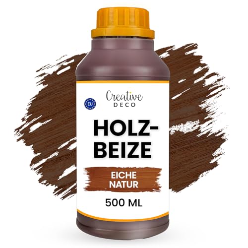 Creative Deco Holzbeize auf Wasserbasis | 500ml | Eiche-Natur Holz Farbe | Schnelltrocknender Lack | Ungiftig | Varnish Für Holz, Holzverkleidungen, Beton, Ziegel, Tapeten & mehr | Hocheffizient