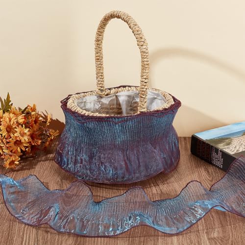 GORGECRAFT 10 Yards 4.72"/12cm Organza Ruffled Pleated Lace Fabric Trim Black Retro Ruffle Pleated Chiffon Trimmings Polyester Border Lace Fabric for DIY Wedding Dress Craft Home Decor