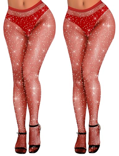 Image of Buauty 2 Pack Sparkly Fishnet Stockings For Women,Rhinestone Fishnets Tights High Waist,Party Sexy Rhinestone Mesh Pantyhose