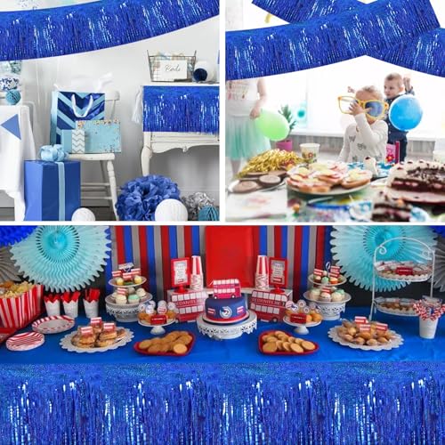 Image of BEISHIDA 3 Packs Metallic Foil Fringe Garland Laser Blue Wall Hanging Tinsel Fringe Banners for Car Floats Bridal Shower Wedding Birthday Easter Graduation Holiday Party Decoration(30 Feet)