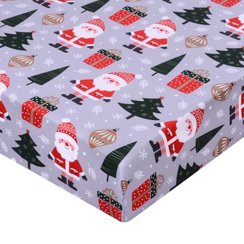 YHITBG Christmas Crib Sheet, Baby Fitted Crib Sheet with Santa Claus, Christmas Trees, Gifts, Measuring 52' x 28' to fit Standard Crib and Toddler...