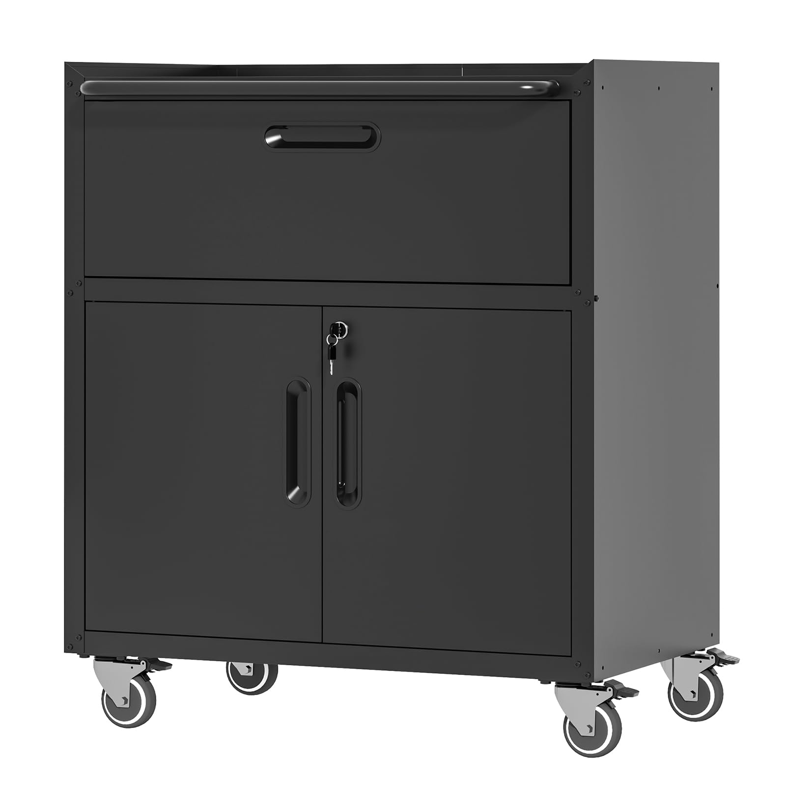 AVGVLIJ Metal Tool Storage Cabinet, Rolling Tool Chest, Garage Lockable Storage Cabinet with Drawer and Wheels for Garage, Office, Home (Black)