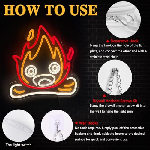 Image of Pounchi Cute Calcifer Neon Sign Neon Light 13.4''x 12.5'' Gifts Cute Anime LED Sign for Gaming Room Accessory for Teen Room Decor