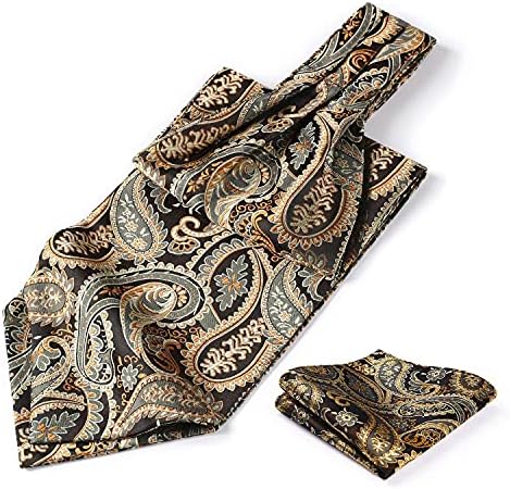 HISDERN Cravat for Men Paisley Floral Cravats Handkerchief Jacquard Wedding Ascot Tie & Pocket Square Set