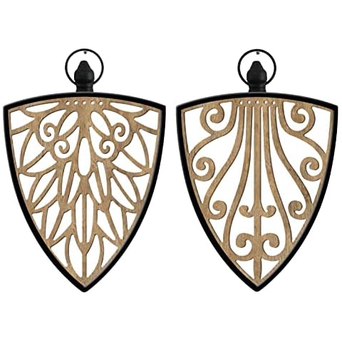 2 Pack Rustic Wall Decor Square Wall Art Geometric Metal with Wooden Frame Farmhouse Hanging Decoration for Home Apartment, Bedroom, Living Room, Dorm, Rustic Hanging Wall Décor for Shield Cover