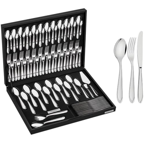 Faqueiro Aço Inox com Faca de Mesa e Estojo de Madeira com 76 Peças, Prata, Tramontina