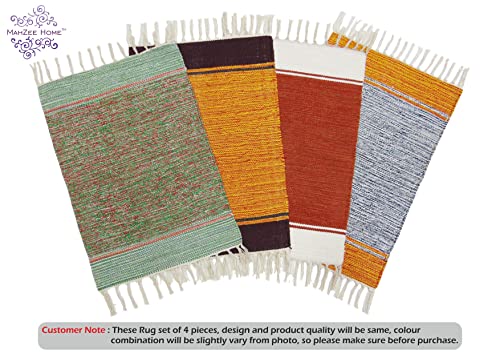 Image of MAHZEE HOME� Hand Woven Cotton Multicolor Small Rug for Bedroom, Living Room, Kids Room and Kitchen | Size : 1'4 inchx2' Feet or 16x24 Inch or 40x60 cm| 100% Organic| Machine Washable (Combo of 4 Pcs)
