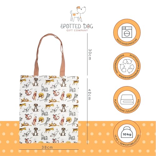 SPOTTED DOG GIFT COMPANY Tote Bag, Wiederverwendbare Einkaufstasche aus Canvas, Tragetasche Damen mit Langen Henkeln, Baumwolle, Faltbar mit Hundemotiv, Geschenke für Hundeliebhaber 38 x 42 cm