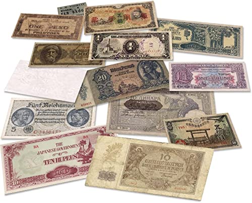Raccolta storica straordinaria di 14 banconote originali del periodo della Seconda guerra mondiale. Emesse tra il 1939 e il 1945.