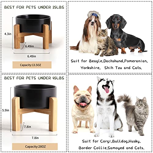 Petygooing BLACK SMALL PET BOWL + WOOD STAND Black Elevated/Raised Ceramic Dog Bowl thumb #4