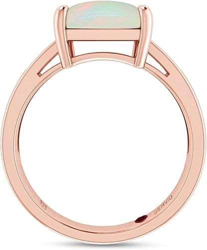 Miniatura 4 de Anillo de compromiso de oro de 14 quilates sobre plata de ley con piedras preciosas de ópalo blanco natural de corte princesa de 0.315 in y diamante