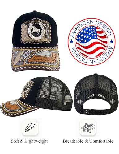 Image of TOPACC Western Trucker Hat for Men Women Cowboy Country Hat Snapback Cap | Novelty Baseball Cap Adjustable Vintage Embroidered Cowgirl hat for Rodeo Western Outfit