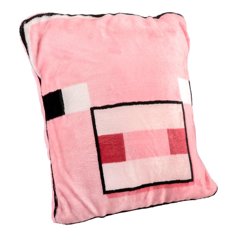 Paladone Minecraft Pig 2-in-1 Cushion Blanket - Officially Licensed Microsoft Travel Blanket, Foldable Soft Fluffy Throw, Gamer Living Room or Bedroom Decor 120cm x 150cm