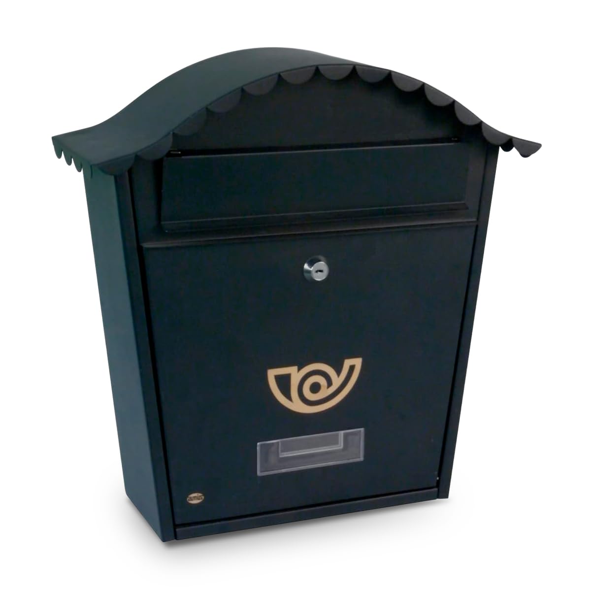 Amig - Buzón Exterior de Pared - Tamaño Compacto para DIN A4 - Apertura Frontal con Cerradura - Acero - Negro - Fácil de Instalar en Puertas o Verjas - 37 x 36 x 10,5 cm
