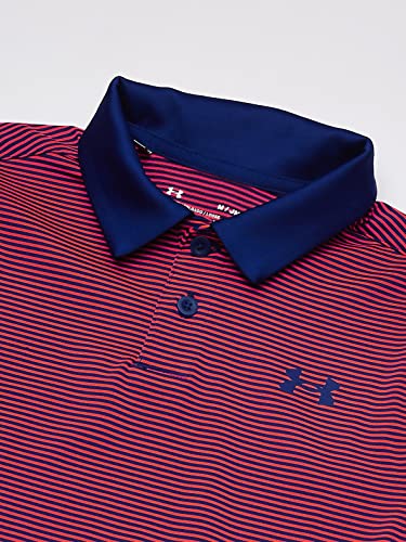 Under Armour Polo de golfe listrada para meninos, Vermelho parafuso/azul bauhaus/azul bauhaus, Mediu
