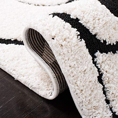 Safavieh Florida Shag Collection 6' X 9' Ivory / Black Sg455 Scrolling Vine Graceful Swirl Textured Non-Shedding Living Room Bedroom Dining Room Entryway Plush 1.2-Inch Thick Area Rug #TOP5