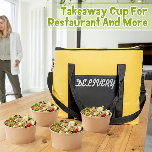 Image of Fulmoon 15 oz 100 Pack Paper Containers with Lids Soup Bowl Cup, Brown | Disposable Ice Cream Cup, Kraft Food Containers with Vented Lid Stackable for Hot Soup Dessert Cake Fruit Microwave Takeout